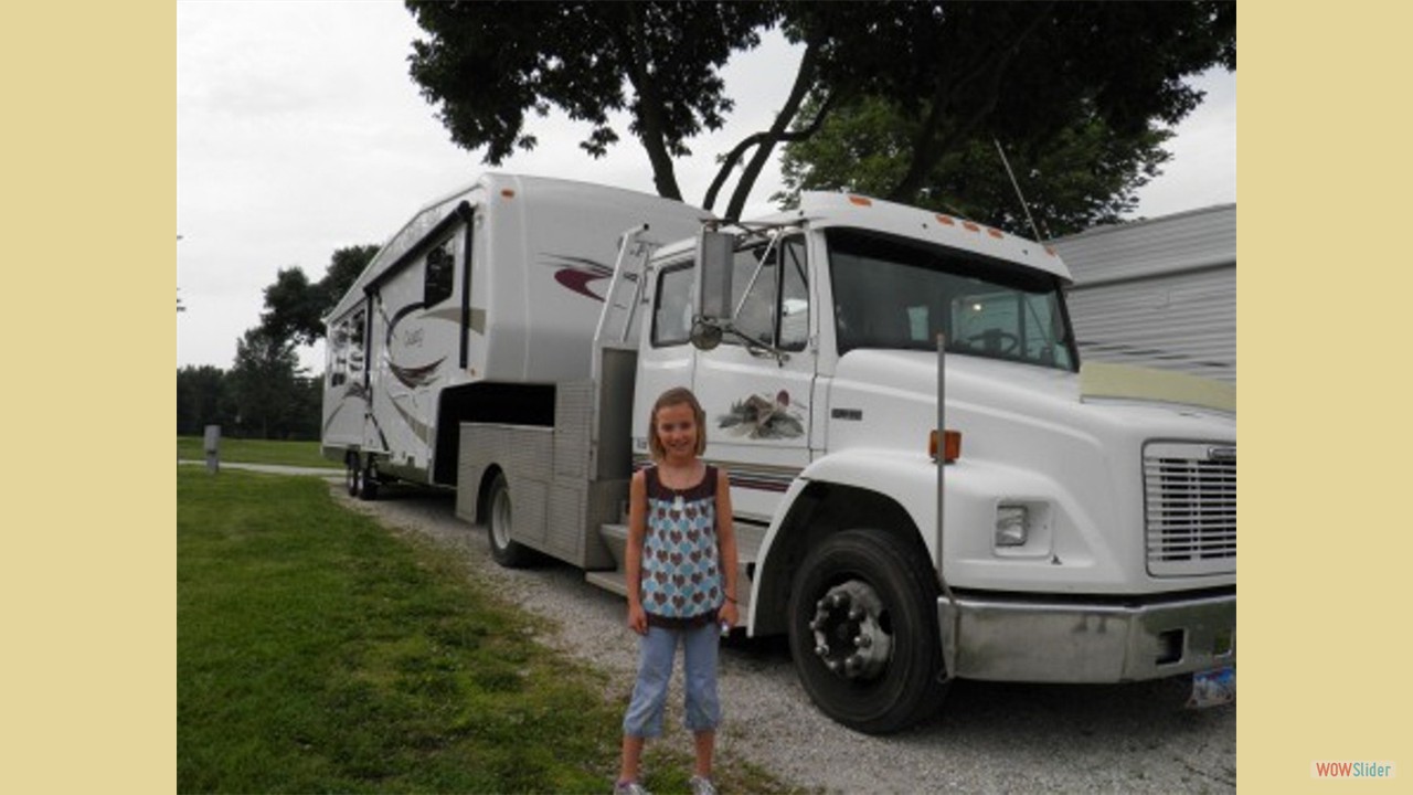 Abby with our rig on the first day or our trip. 