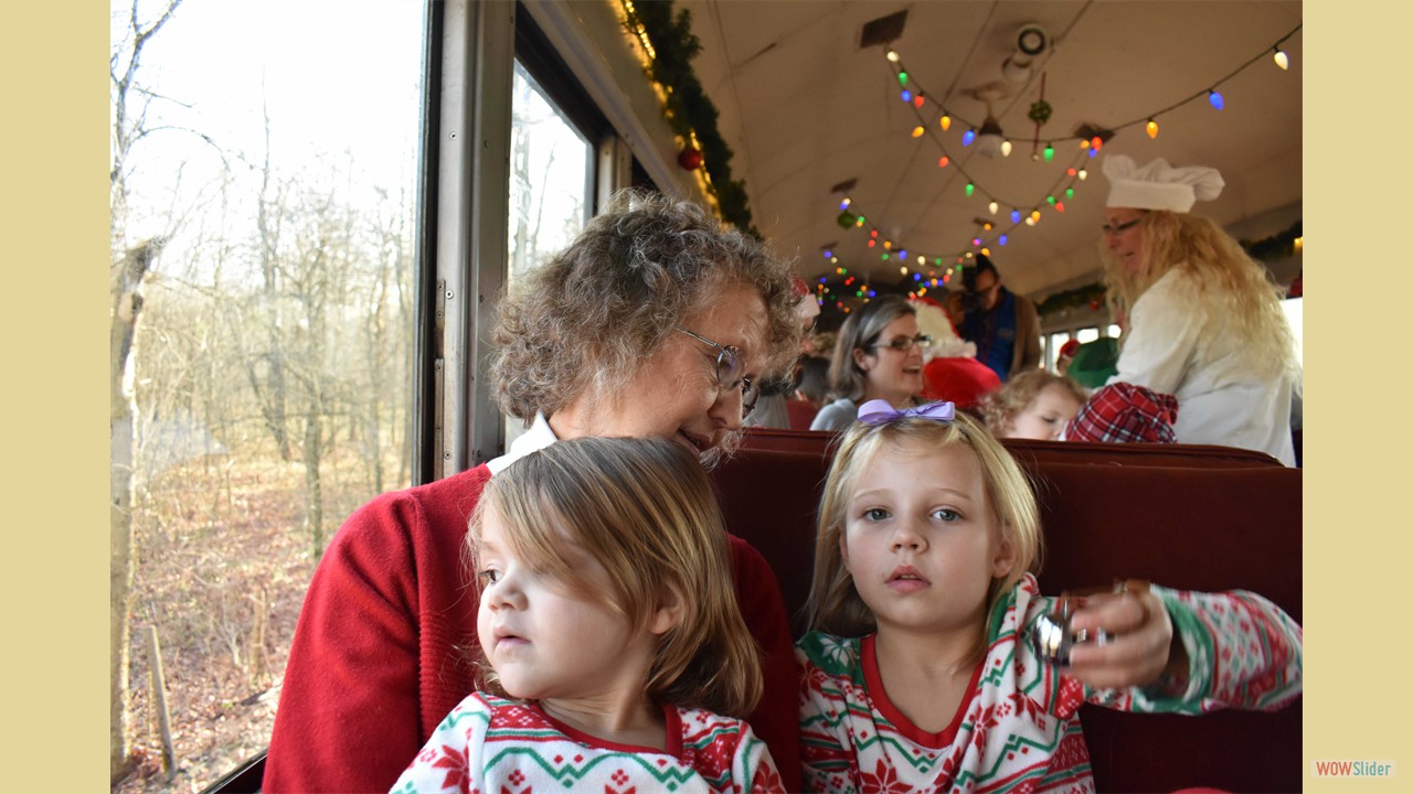 Adeline and Nora with Grandma on the Polar Express
