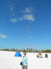 Kathy with kites in the background